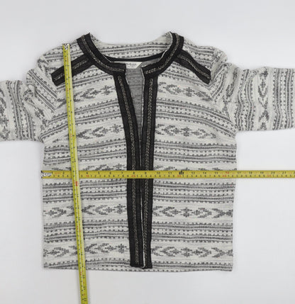 Miss Selfridge Women Grey Beaded Knit Cardigan Size 8
