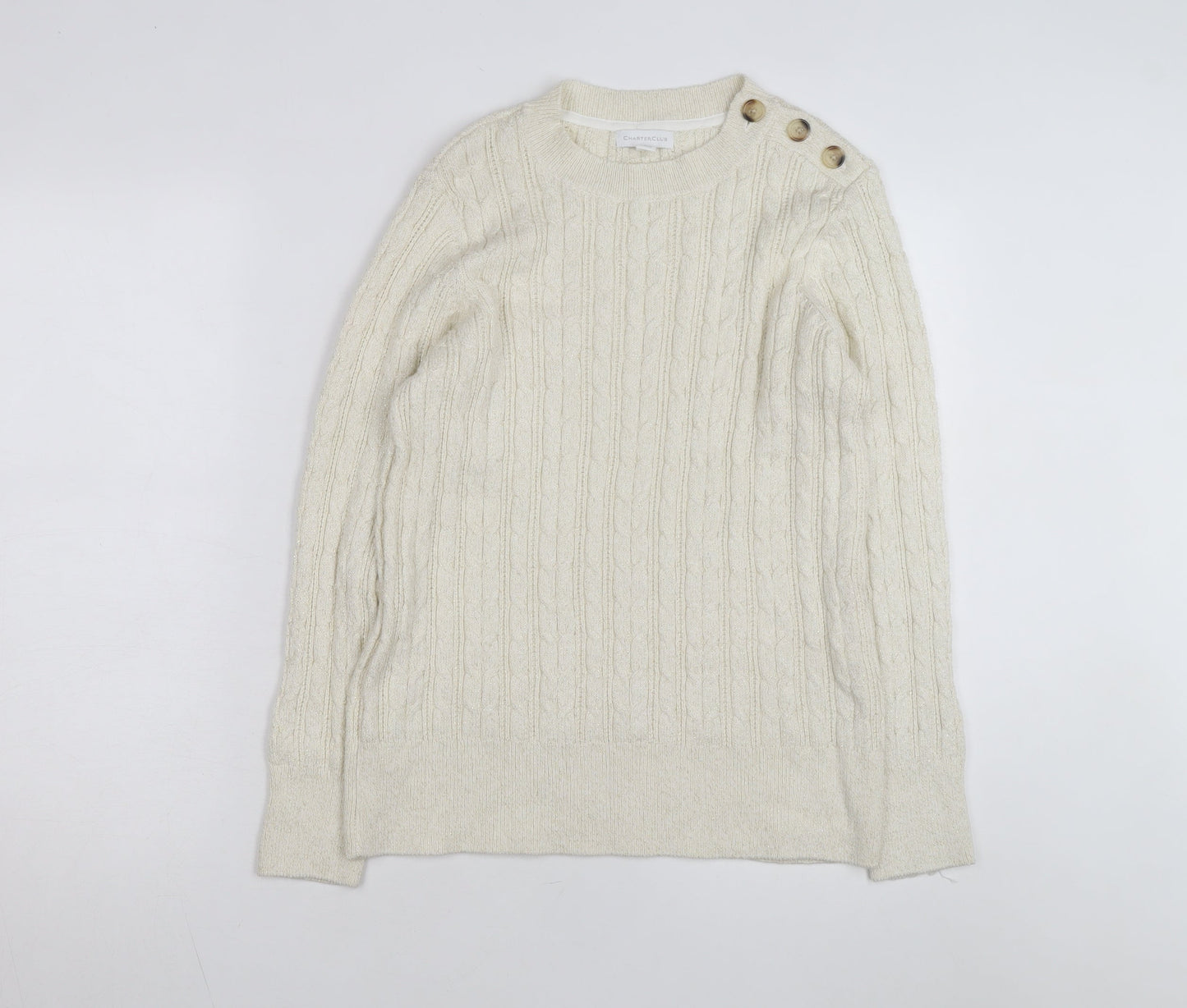 Charter Club Womens Ivory Cable-Knit Pullover Jumper L
