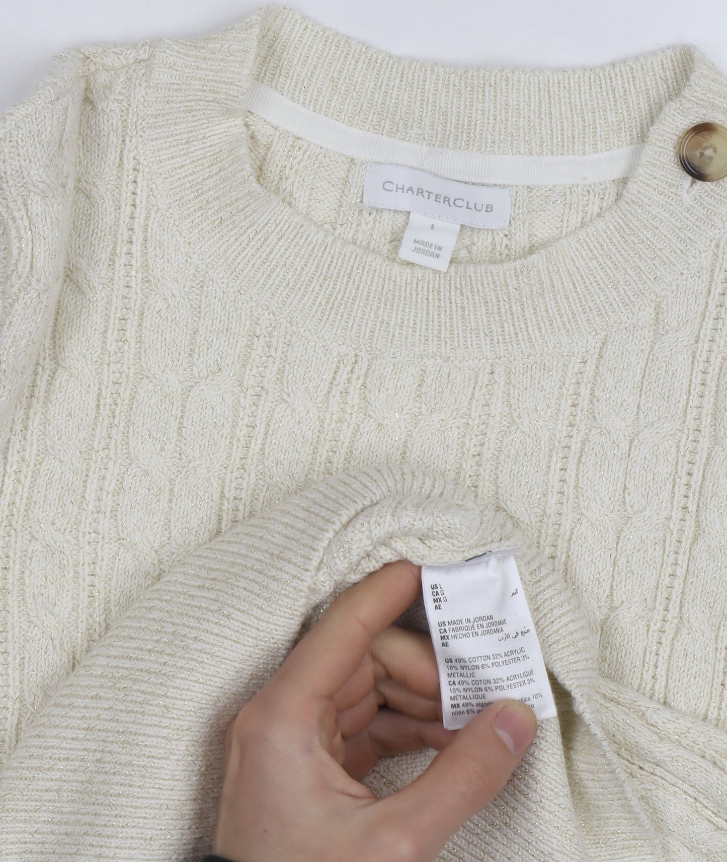 Charter Club Womens Ivory Cable-Knit Pullover Jumper L