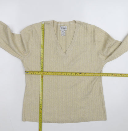 Chico's Women's Beige V-Neck Silk Blend Long Sleeve Jumper Size 14