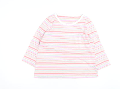 Marks and Spencer Womens Multicoloured Striped Cotton Long Sleeve T-Shirt UK 14