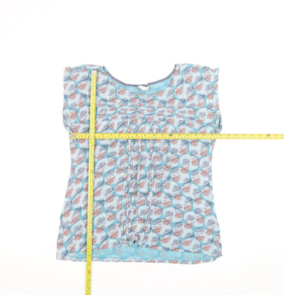 White Stuff Womens Blue Floral Tunic Blouse Size 12 Short Sleeve