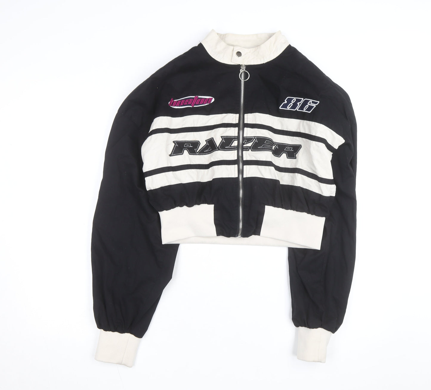 PrettyLittleThing Women’s Black Cropped Racer Bomber Jacket Size S