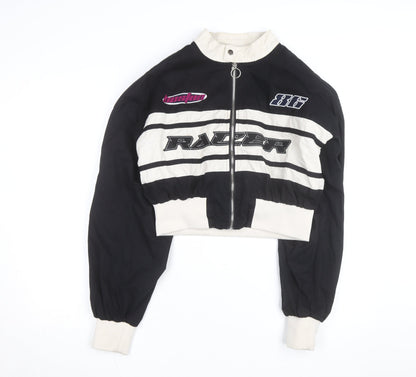 PrettyLittleThing Women’s Black Cropped Racer Bomber Jacket Size S