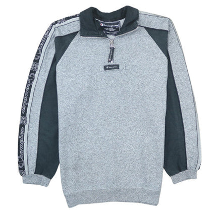 Champion Boys Grey 1/4 Zip Sweatshirt 13-14 Years 164cm Logo Trim Athletic Top