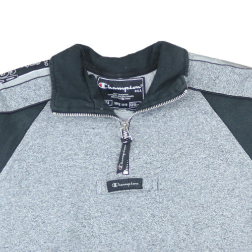 Champion Boys Grey 1/4 Zip Sweatshirt 13-14 Years 164cm Logo Trim Athletic Top