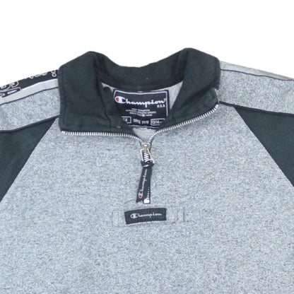 Champion Boys Grey 1/4 Zip Sweatshirt 13-14 Years 164cm Logo Trim Athletic Top