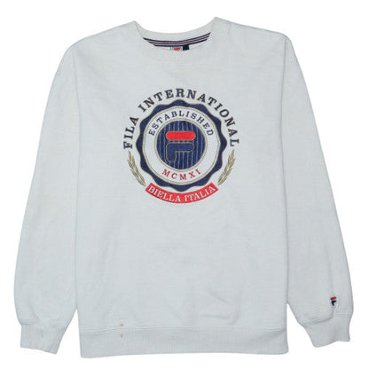 FILA Men's White Embroidered Pullover Sweatshirt Small Regular Fit
