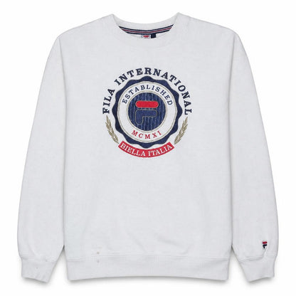 Fila Men's White Embroidered Pullover Sweatshirt Small Regular Fit