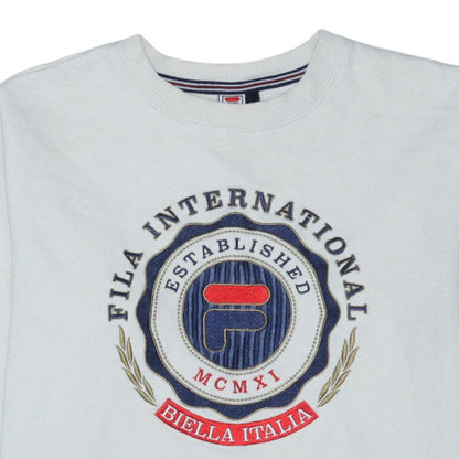 FILA Men's White Embroidered Pullover Sweatshirt Small Regular Fit