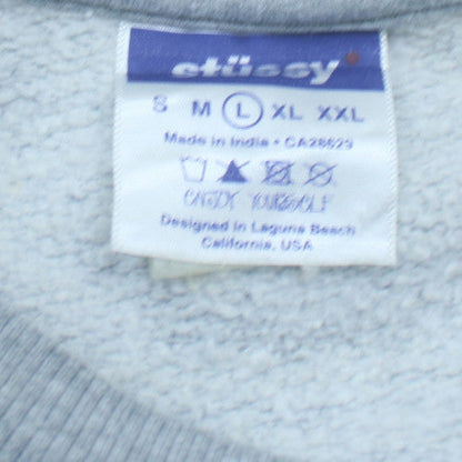 Stüssy Men's Grey Logo Pullover Sweatshirt L Fleece Crew Neck