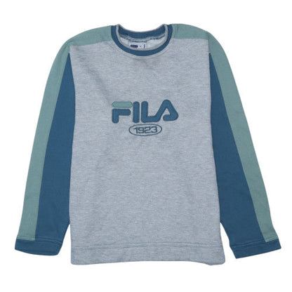FILA Men's Grey Pullover Sweatshirt M Embroidered Logo Retro Fleece