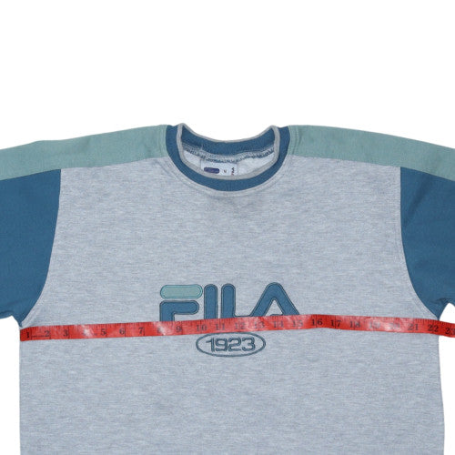 FILA Men's Grey Pullover Sweatshirt M Embroidered Logo Retro Fleece