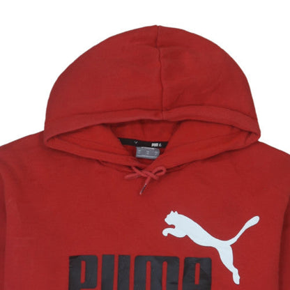 Puma Men's Red Pullover Hoodie L Sports Fleece Logo Sweatshirt