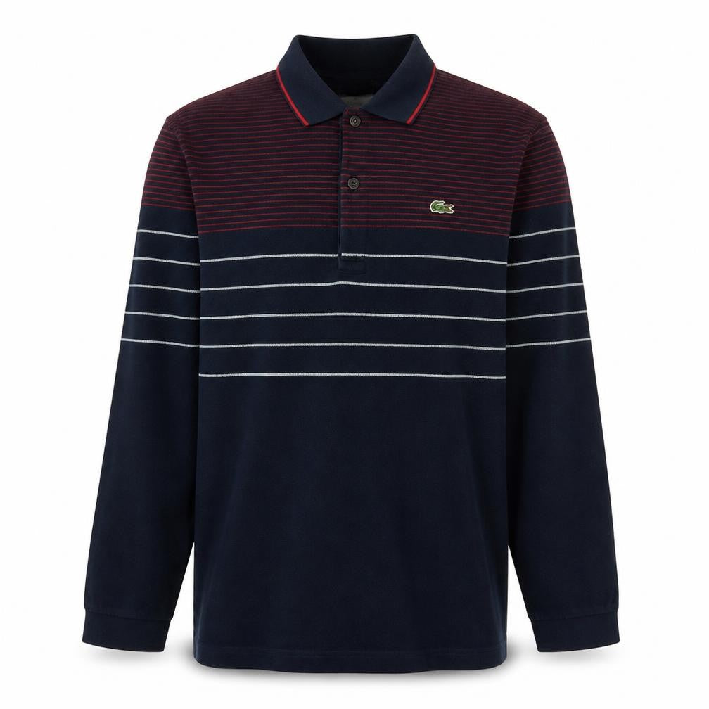 Lacoste Men's Blue Striped Long Sleeve Cotton Polo Shirt M