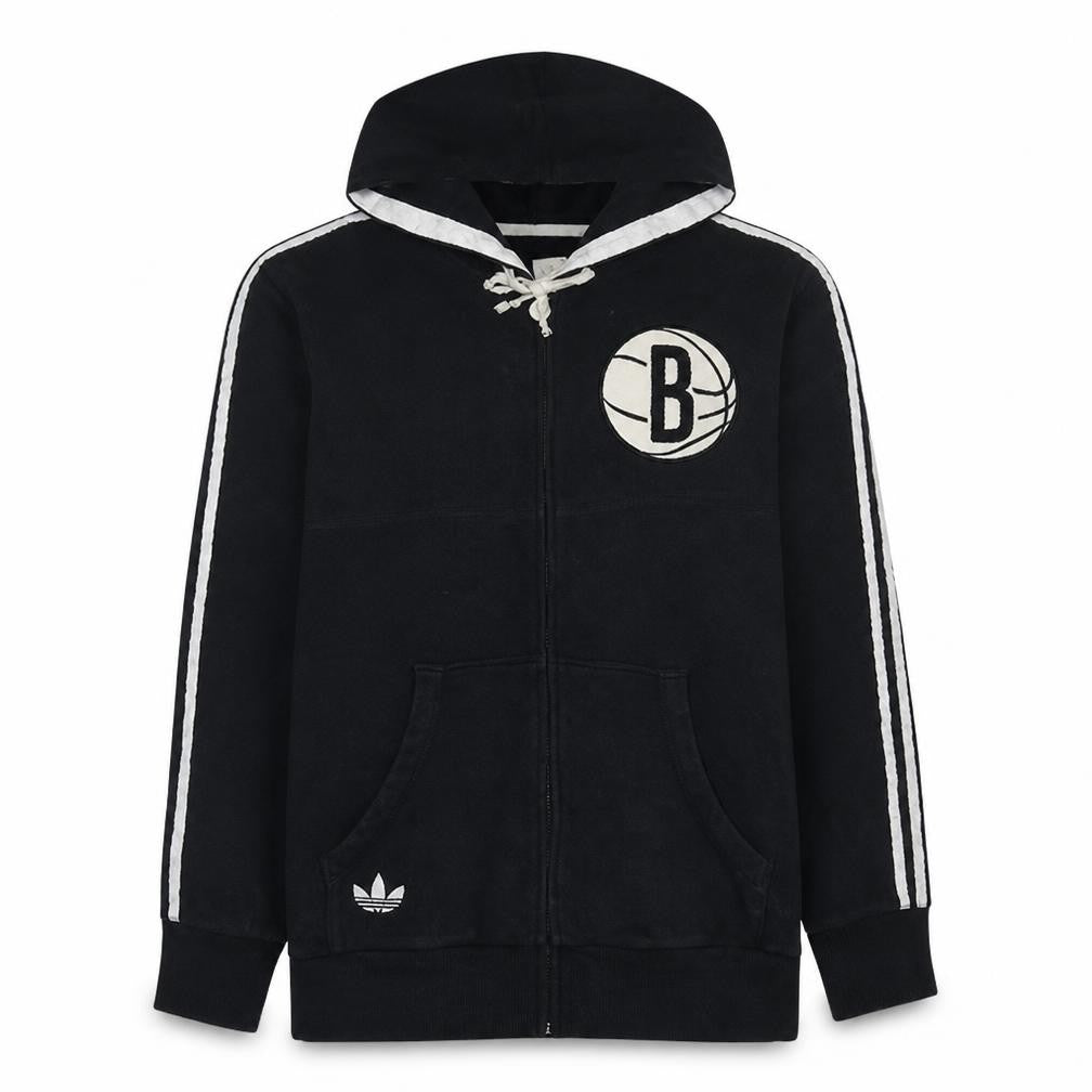 Front view of Adidas Men's Black Full Zip Hoodie L Sports Basketball Style