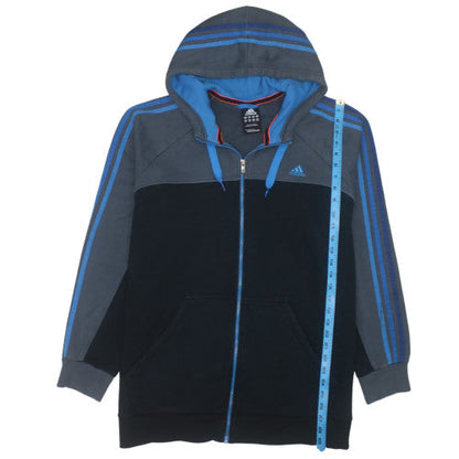 adidas Men Black Blue 2XL Full Zip Hoodie Sports Fleece