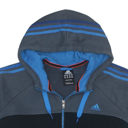 adidas Men Black Blue 2XL Full Zip Hoodie Sports Fleece