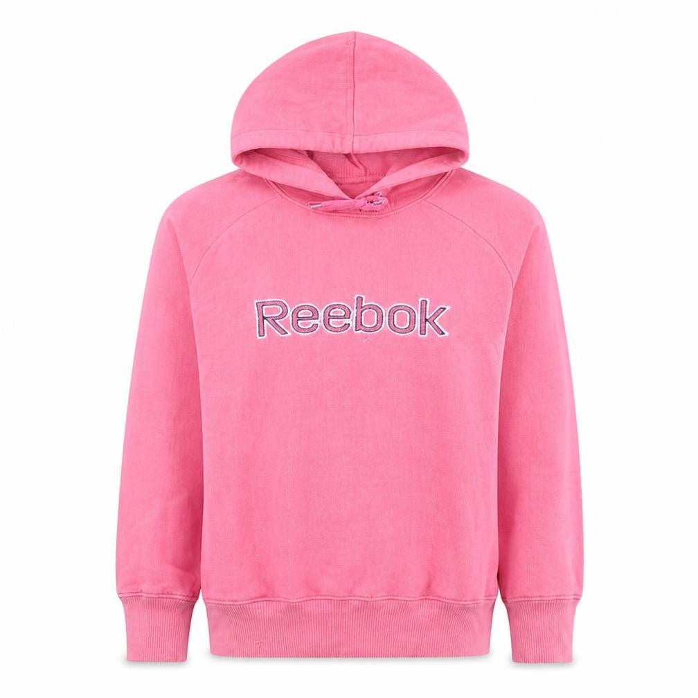 Reebok Womens Pink Pullover Hoodie L Cotton Blend Logo Sweatshirt