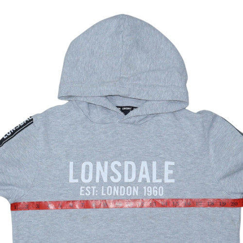 Lonsdale Boys Grey Pullover Hoodie Size 14 Logo Print Casual Sweatshirt