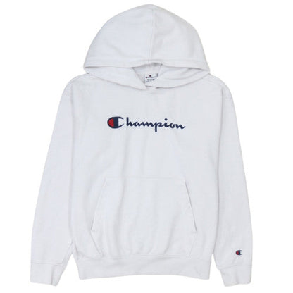 Champion Men's White Medium Pullover Hoodie Graphic Logo Fleece