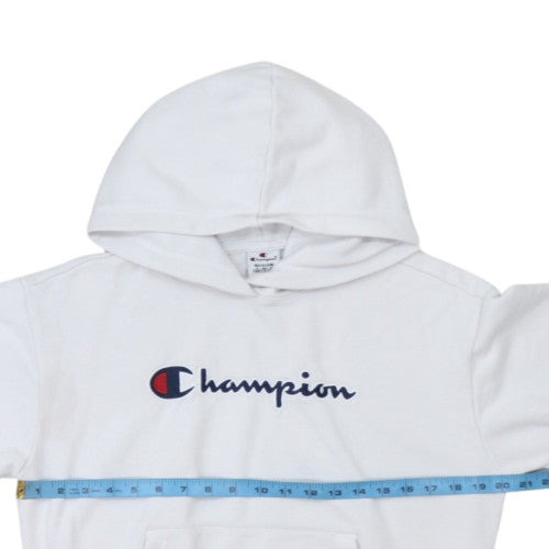 Champion Men's White Medium Pullover Hoodie Graphic Logo Fleece