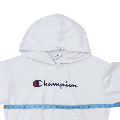 Champion Men's White Medium Pullover Hoodie Graphic Logo Fleece