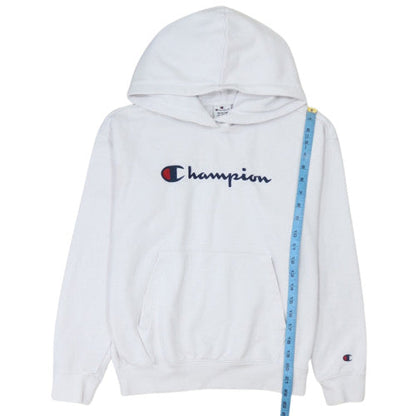 Champion Men's White Medium Pullover Hoodie Graphic Logo Fleece