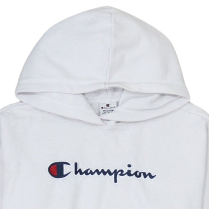 Champion Men's White Medium Pullover Hoodie Graphic Logo Fleece