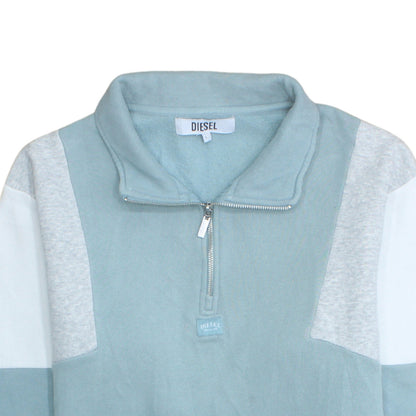 Diesel Men's Blue Colour Block Quarter Zip Sweatshirt L