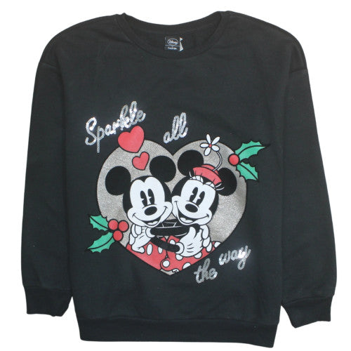 Disney Women Black Glitter Mickey Minnie Sweatshirt Size 16-18