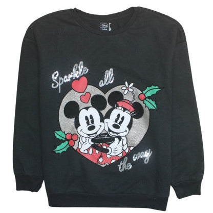 Disney Women Black Glitter Mickey Minnie Sweatshirt Size 16-18