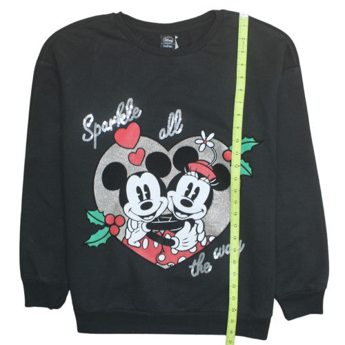 Disney Women Black Glitter Mickey Minnie Sweatshirt Size 16-18