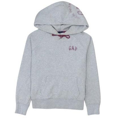 GAP Women Grey Pullover Hoodie Medium Logo Drawstring Casual Sweatshirt