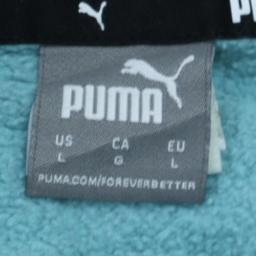 Puma Womens Blue Pullover Hoodie L Cotton Fleece Casual Sweatshirt