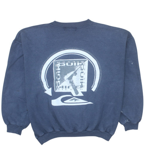 Quiksilver Mens Blue Pullover Fleece Sweatshirt M Retro Logo
