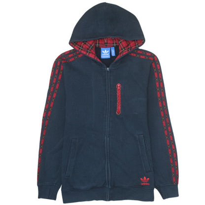 Adidas Mens Blue Full Zip Hoodie Size M Plaid Hooded Sweatshirt
