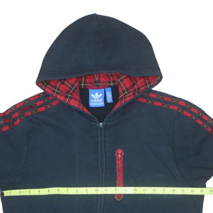 Adidas Mens Blue Full Zip Hoodie Size M Plaid Hooded Sweatshirt
