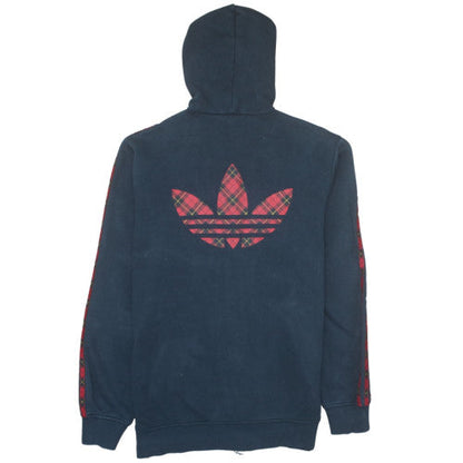 Adidas Mens Blue Full Zip Hoodie Size M Plaid Hooded Sweatshirt