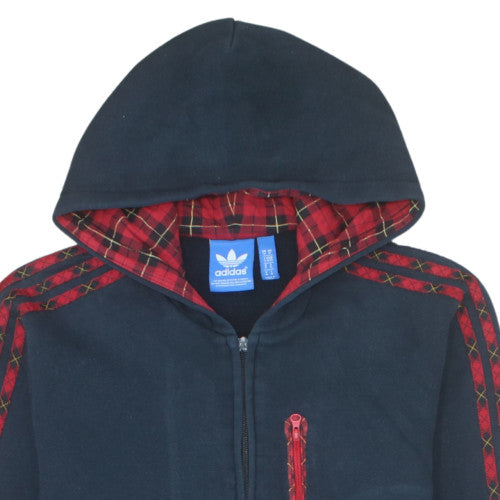 Adidas Mens Blue Full Zip Hoodie Size M Plaid Hooded Sweatshirt