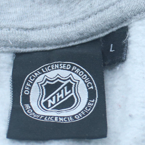 NHL Men's Grey Pullover Hoodie Size L Sports Fleece Sweatshirt