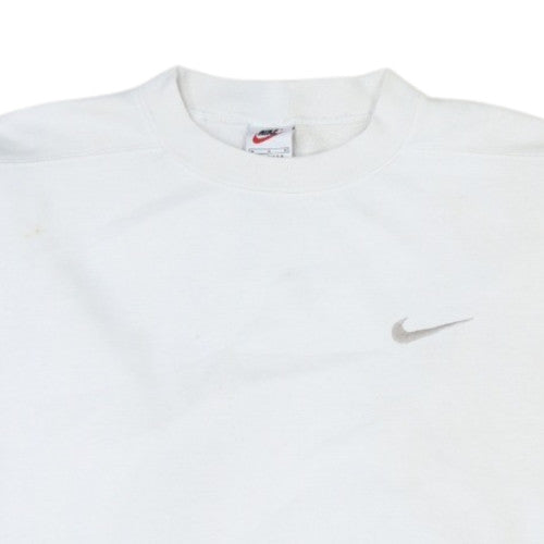 Nike Men's White Embroidered Logo Crew Neck Fleece Sweatshirt M