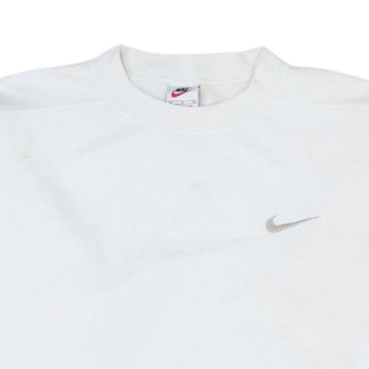 Nike Men's White Embroidered Logo Crew Neck Fleece Sweatshirt M