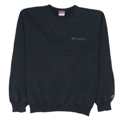 Champion Men Black Crew Neck Pullover Sweatshirt L Regular Fit