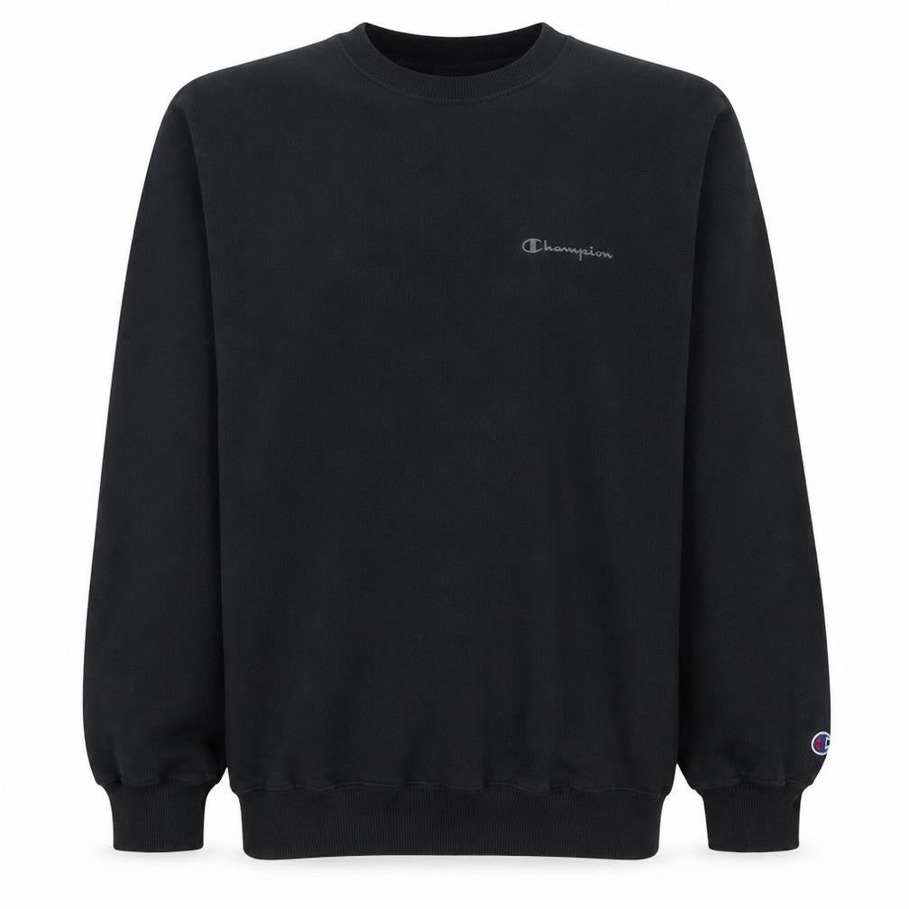 Champion Men Black Crew Neck Pullover Sweatshirt L Regular Fit