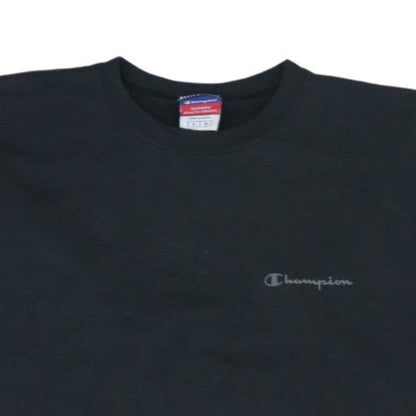 Champion Men Black Crew Neck Pullover Sweatshirt L Regular Fit