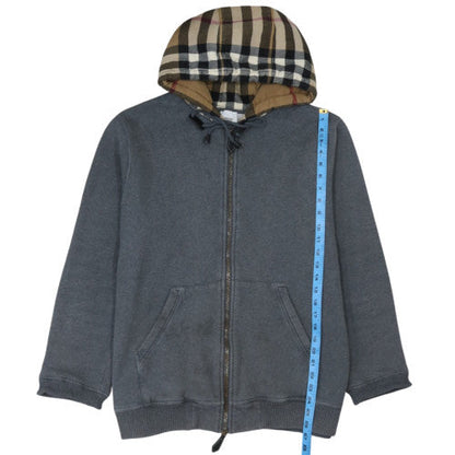 Burberry Men's Grey Full Zip Hoodie Cotton Lined Hood Size M
