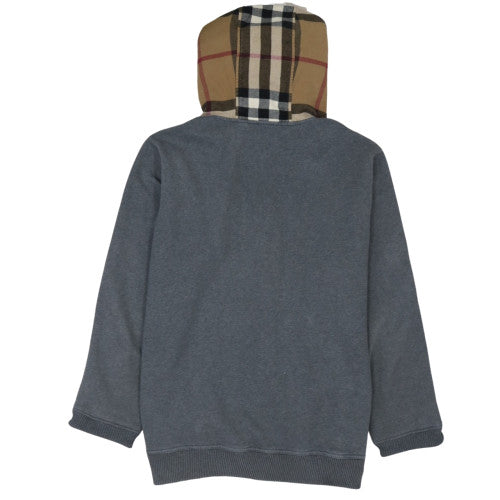 Burberry Men's Grey Full Zip Hoodie Cotton Lined Hood Size M