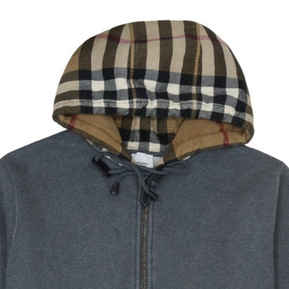 Burberry Men's Grey Full Zip Hoodie Cotton Lined Hood Size M