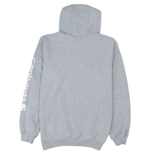 Carhartt Mens Grey Pullover Hoodie M Regular Fleece Logo Sweatshirt